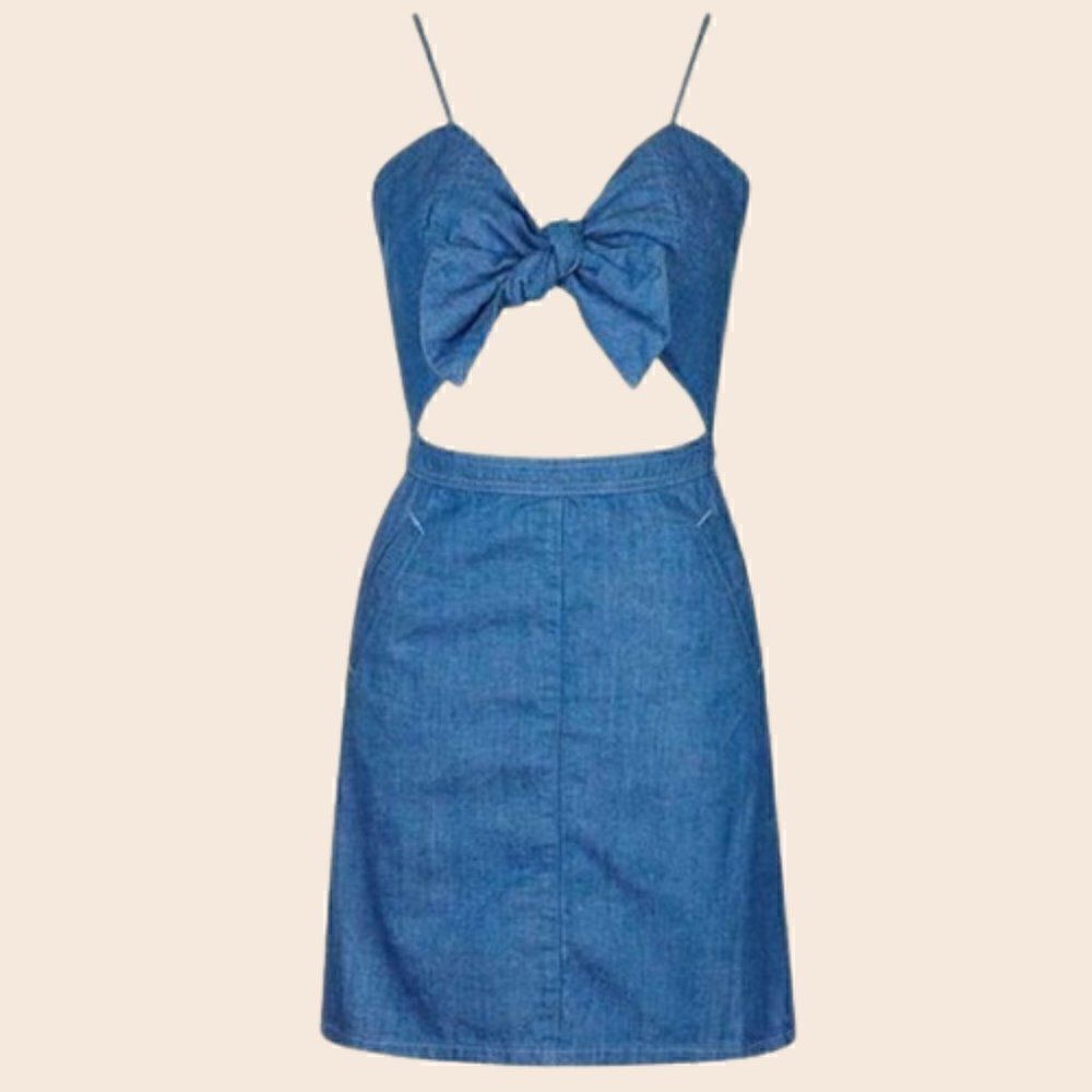 Topshop Moto Bow Front Tie Mini Denim Dress Size 6P